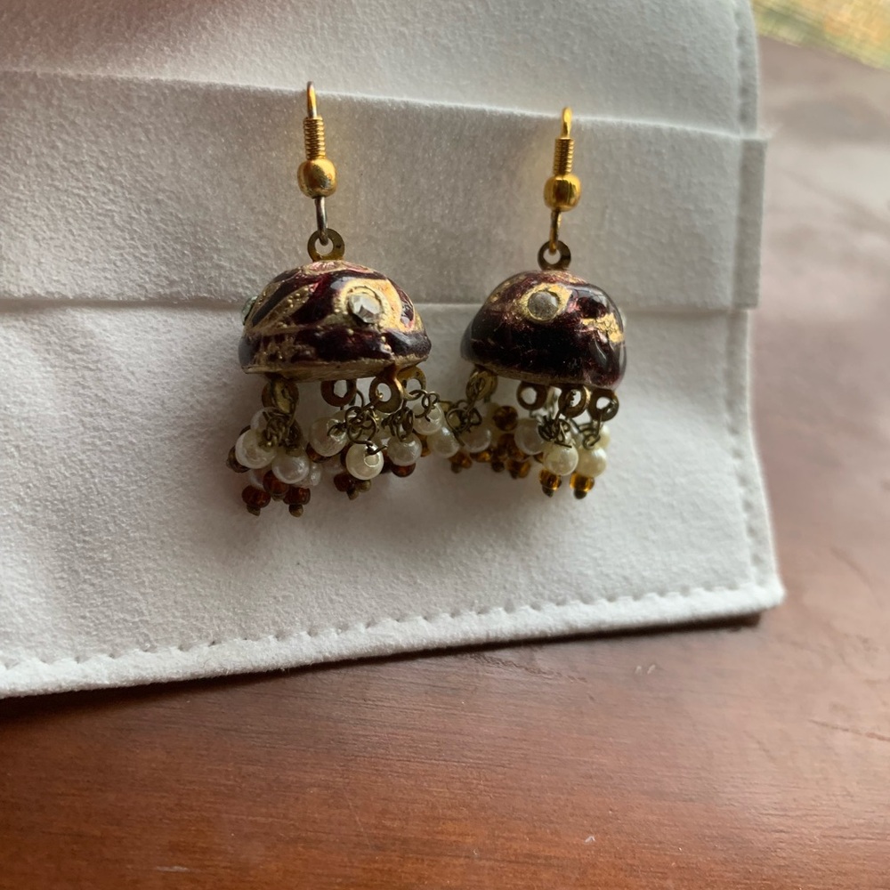 FREE add on item! Charming Gold and Burgundy Beaded Earrings